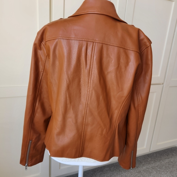 Soft Comfy Faux Leather Moto Jacket Fall Lightweight Zippers Snaps Cute Medium - Picture 8 of 17